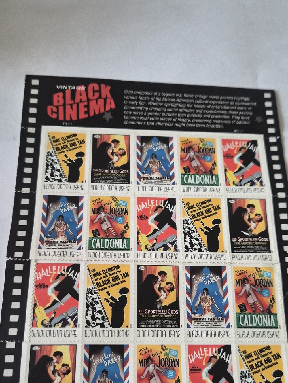 Vintage Black Cinema Poster Stamp Sheet - Multi-Color